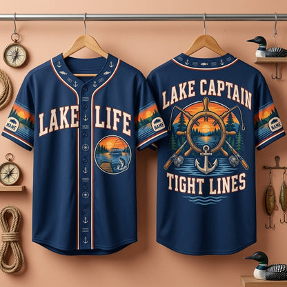 Personalized Lake Life Fishing Captain Baseball Jersey – Custom Nautical Gift for Anglers - mockup 3