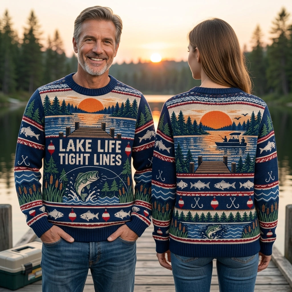 Personalized Lake Life Fishing Captain Ugly Sweater – Custom Angler Gift - mockup 1