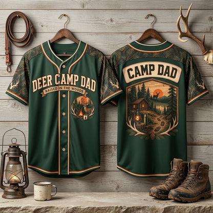 Deer Camp Dad Raised in the Woods Baseball Jersey – Hunting Gift for Men - mockup 3