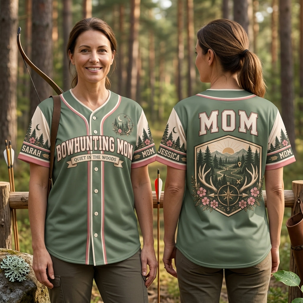 Custom Bowhunting Mom Baseball Jersey – Personalized Quiet in the Woods Gift - mockup 1