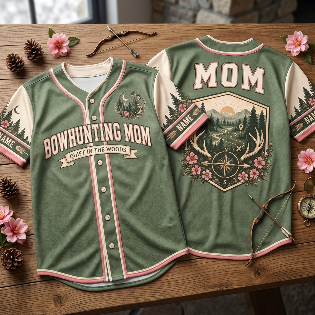 Custom Bowhunting Mom Baseball Jersey – Personalized Quiet in the Woods Gift - mockup 2