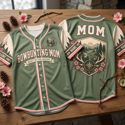 Custom Bowhunting Mom Baseball Jersey – Personalized Quiet in the Woods Gift - mockup 2