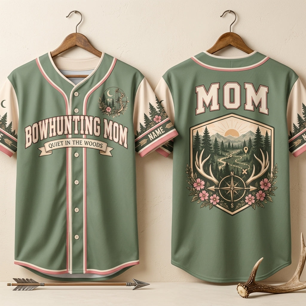 Custom Bowhunting Mom Baseball Jersey – Personalized Quiet in the Woods Gift - mockup 3