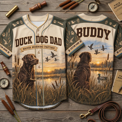 Personalized Duck Dog Dad Baseball Jersey - Custom Chocolate Lab Hunting Gift - mockup 2