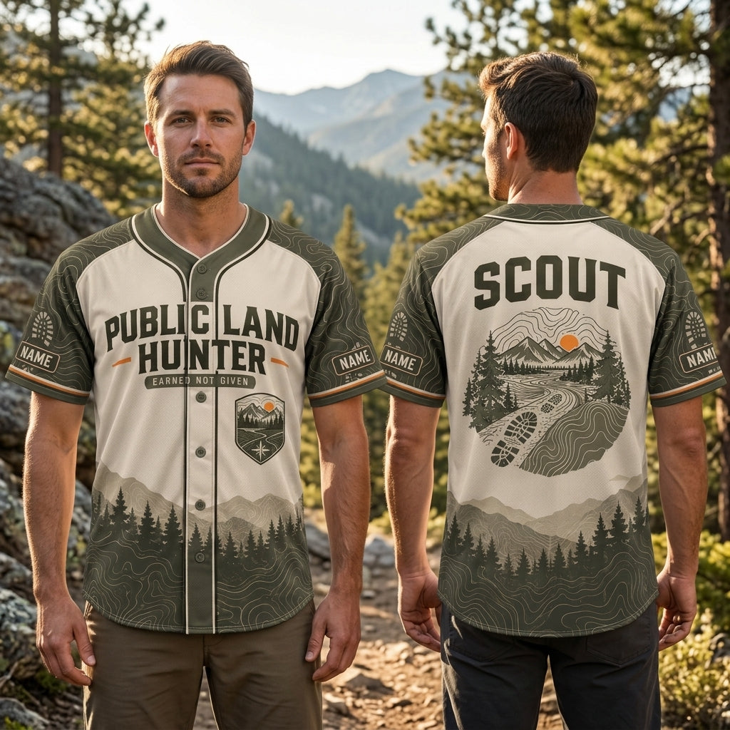 Personalized Public Land Hunter Baseball Jersey – Custom Scouting & Hunting Shirt - mockup 1