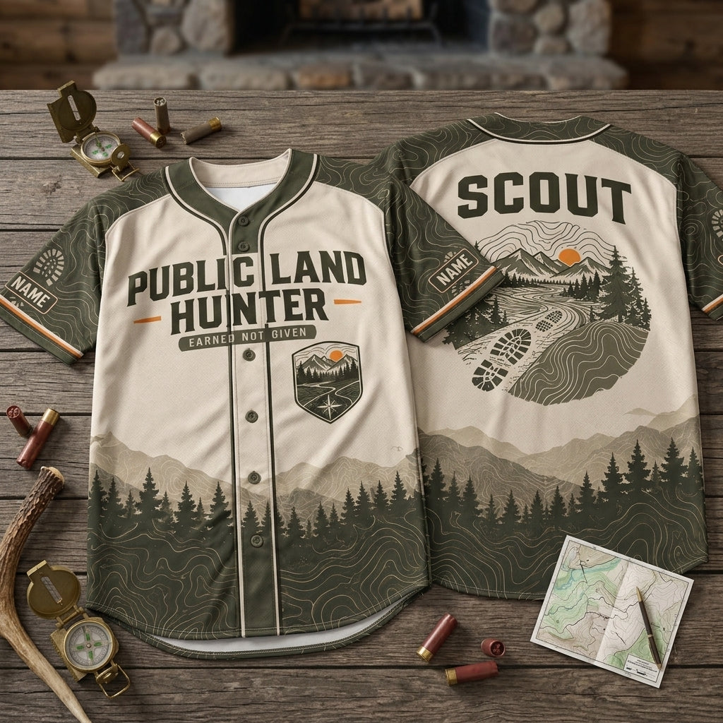 Personalized Public Land Hunter Baseball Jersey – Custom Scouting & Hunting Shirt - mockup 2