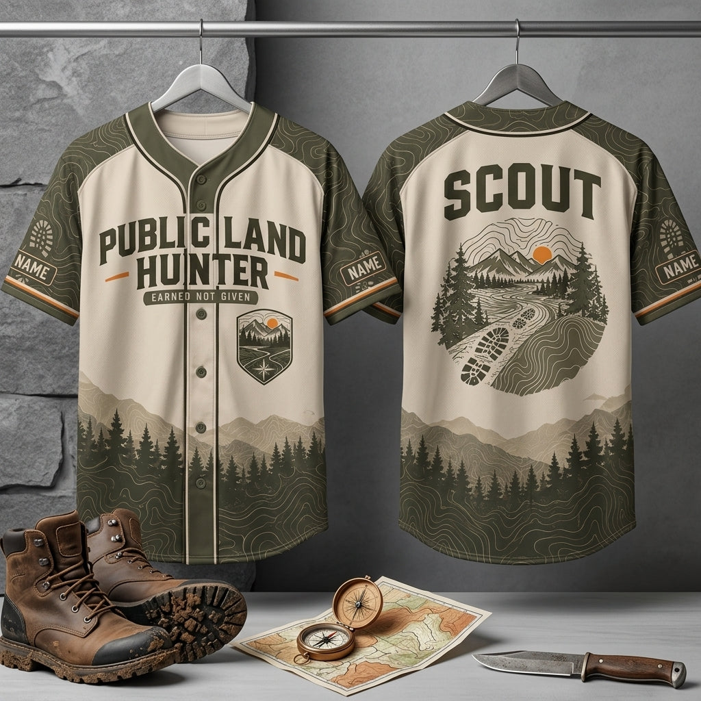 Personalized Public Land Hunter Baseball Jersey – Custom Scouting & Hunting Shirt - mockup 3