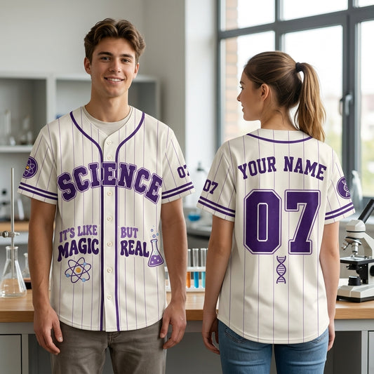 Personalized Science Teacher Baseball Jersey - Custom It's Like Magic But Real Shirt - mockup 1