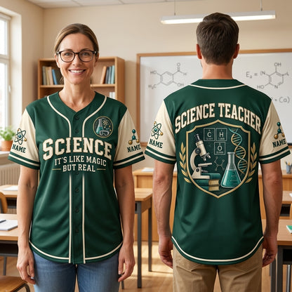 Personalized Science It's Like Magic But Real Baseball Jersey – Science Teacher Gift - mockup 1