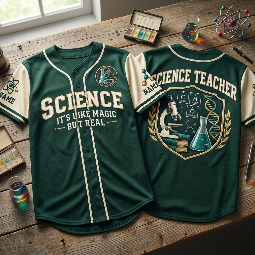 Personalized Science It's Like Magic But Real Baseball Jersey – Science Teacher Gift - mockup 2