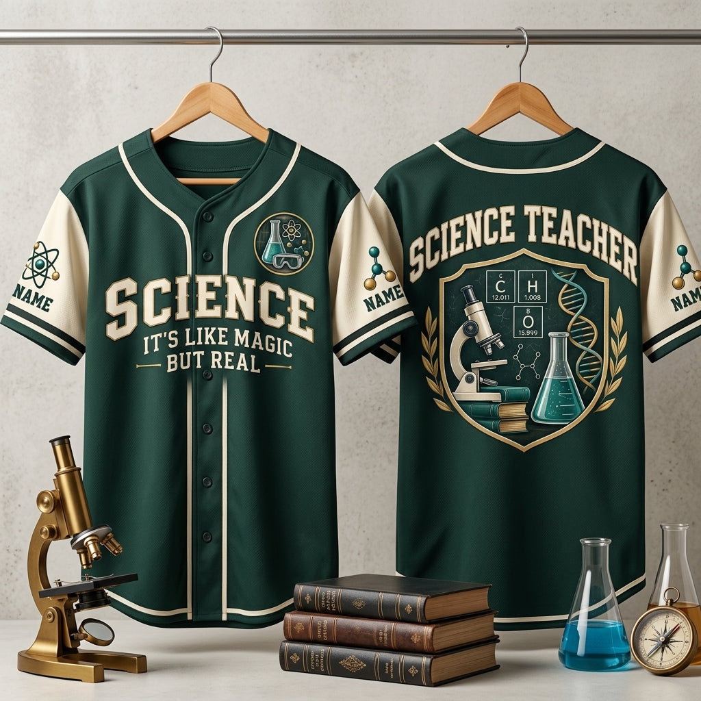 Personalized Science It's Like Magic But Real Baseball Jersey – Science Teacher Gift - mockup 3