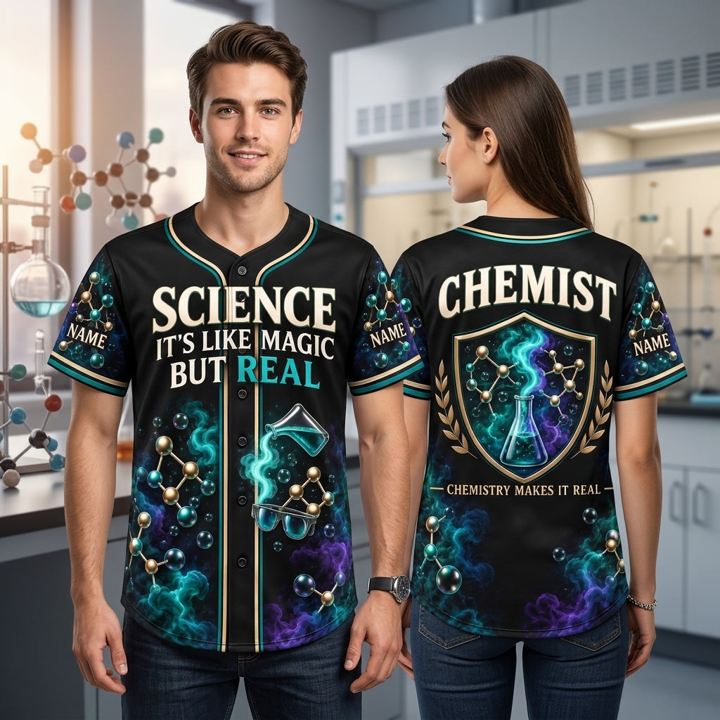 Personalized Science It's Like Magic But Real Baseball Jersey – Custom Chemist Gift - mockup 1