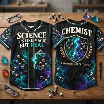 Personalized Science It's Like Magic But Real Baseball Jersey – Custom Chemist Gift - mockup 2