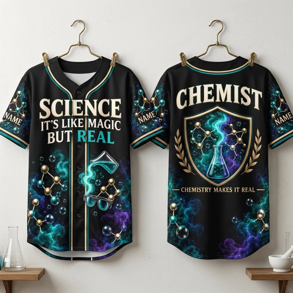 Personalized Science It's Like Magic But Real Baseball Jersey – Custom Chemist Gift - mockup 3