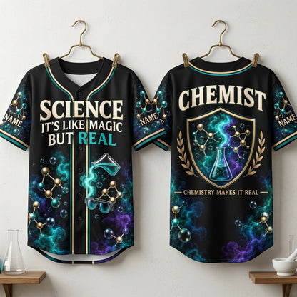 Personalized Science It's Like Magic But Real Baseball Jersey – Custom Chemist Gift - mockup 3