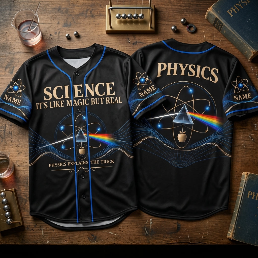 Personalized Science It's Like Magic But Real Baseball Jersey – Physics Teacher Gift - mockup 2