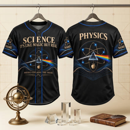 Personalized Science It's Like Magic But Real Baseball Jersey – Physics Teacher Gift - mockup 3
