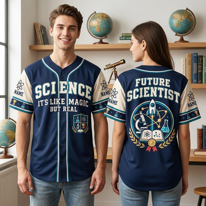 Personalized Science It's Like Magic But Real Baseball Jersey - Future Scientist Gift - mockup 1