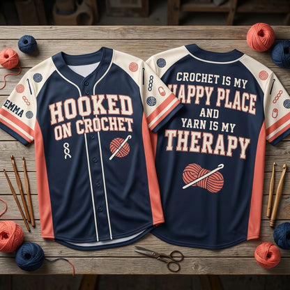 Custom Crochet Is My Happy Place and Yarn Is My Therapy Baseball Jersey - mockup 2