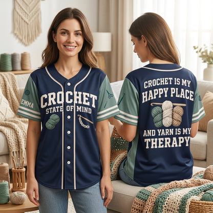 Personalized Crochet Is My Happy Place Baseball Jersey - Custom Yarn Lover Gift - mockup 1