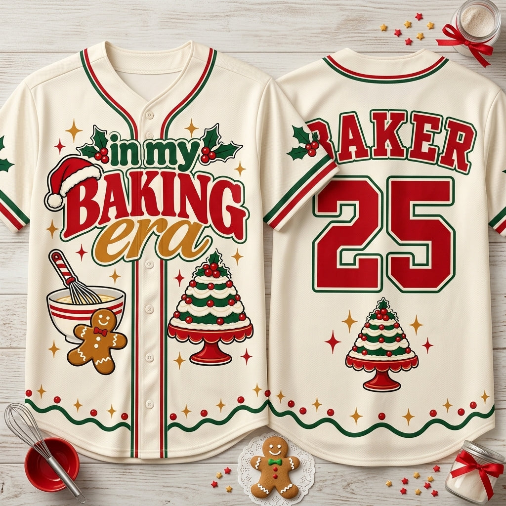 Personalized In My Baking Era Christmas Baseball Jersey – Holiday Gift for Bakers - mockup 2