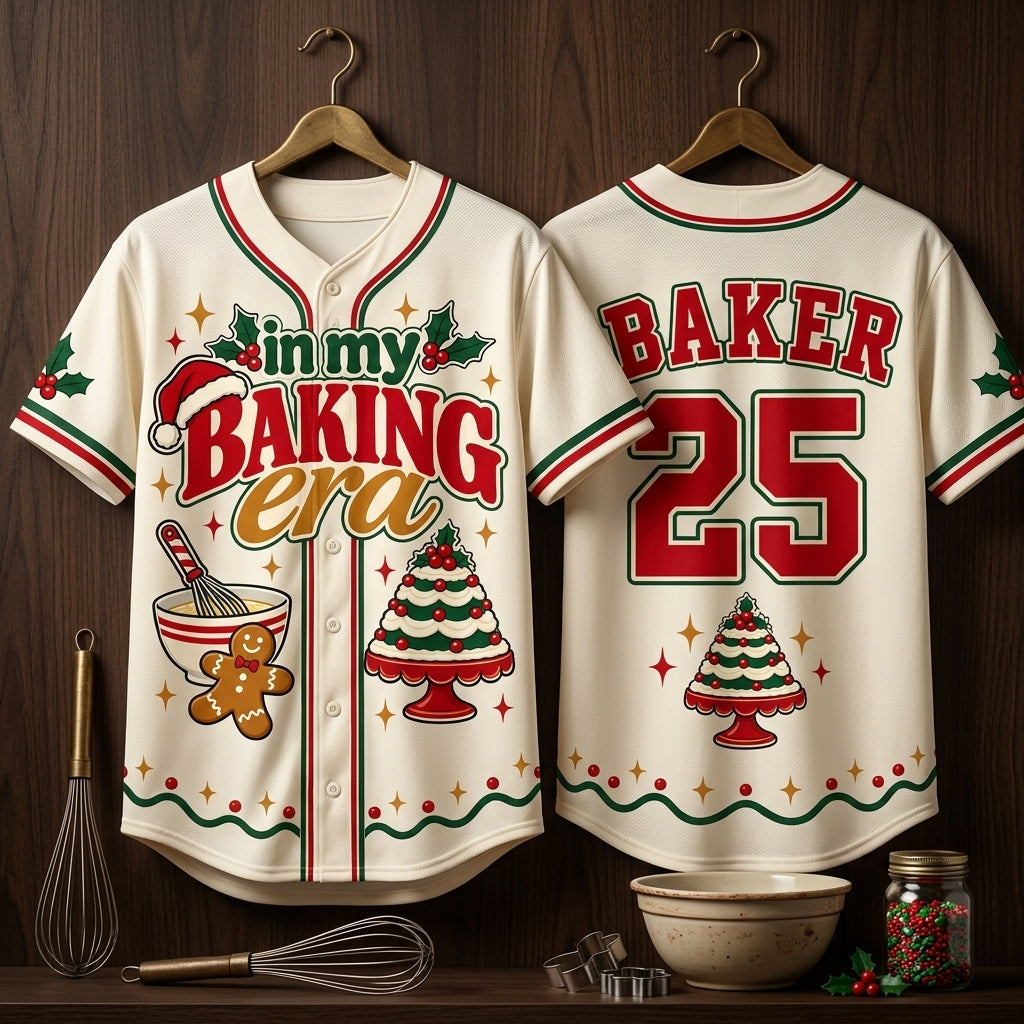 Personalized In My Baking Era Christmas Baseball Jersey – Holiday Gift for Bakers - mockup 3