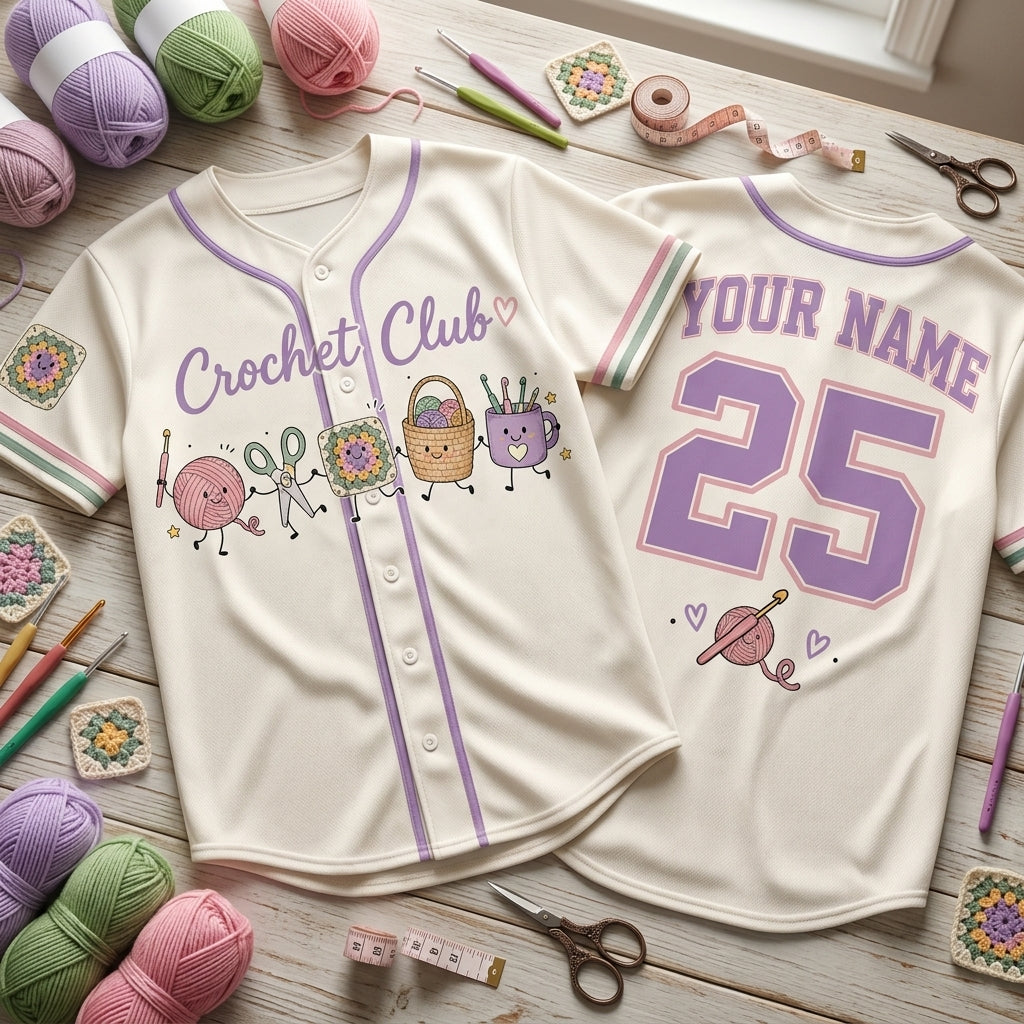 Personalized Crochet Club Baseball Jersey - Custom Name & Number Gift - mockup 2