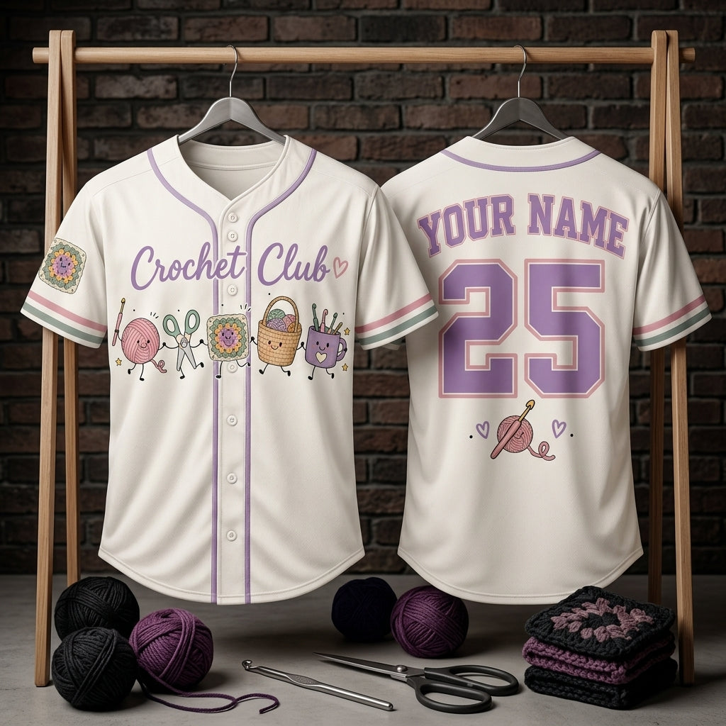 Personalized Crochet Club Baseball Jersey - Custom Name & Number Gift - mockup 3