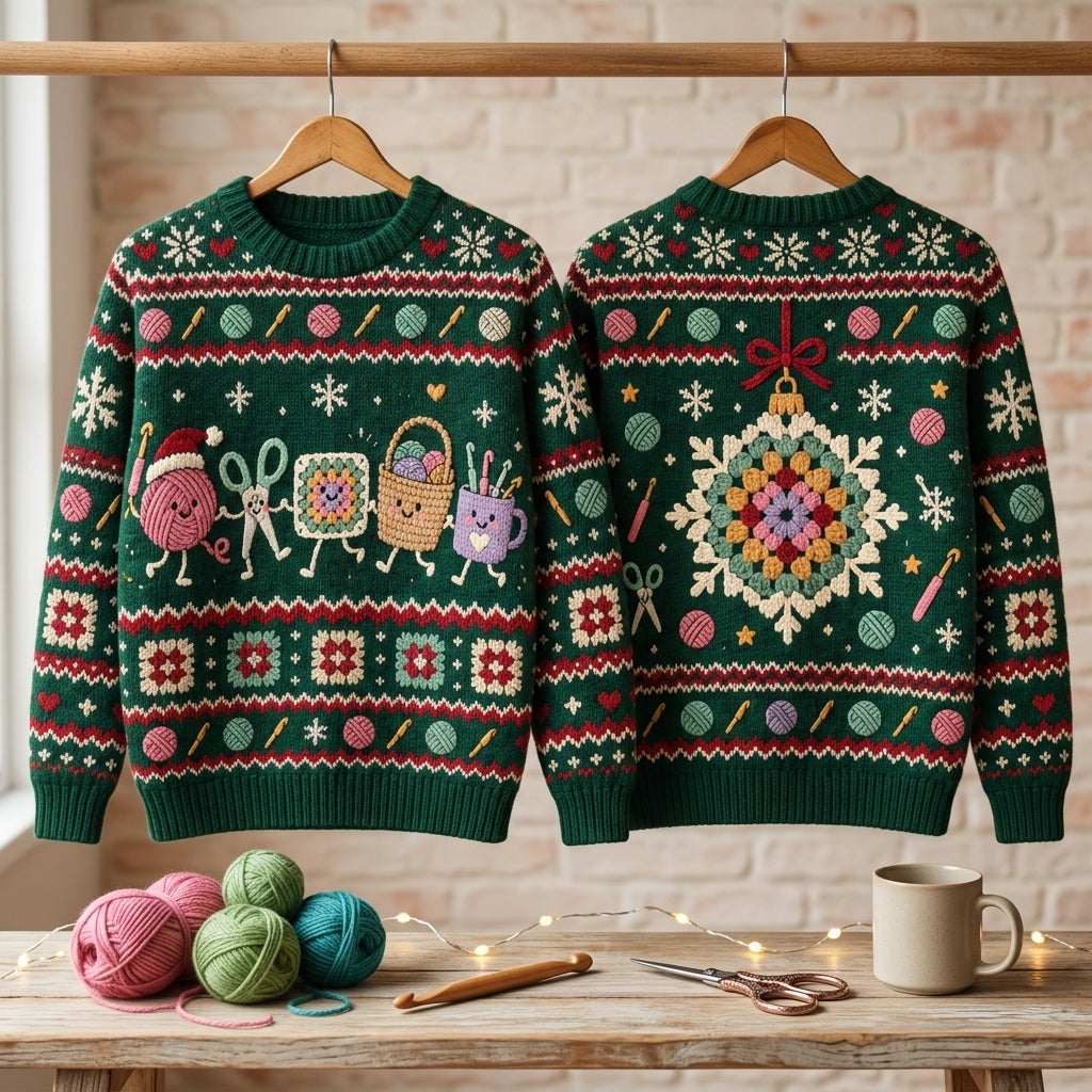Crochet & Knitting Craft Characters Ugly Sweater – Festive Yarn Lover Holiday Gift - mockup 3