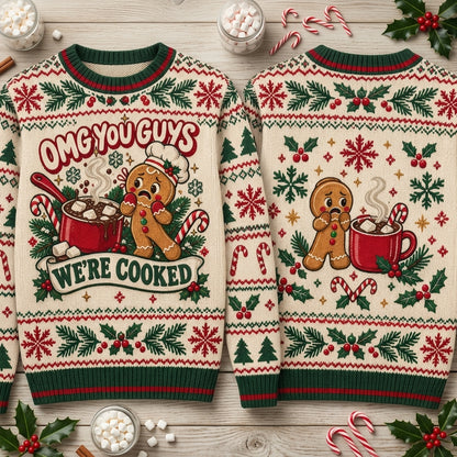 Funny Gingerbread "We're Cooked" Ugly Sweater – Hilarious Christmas Holiday Party Top - mockup 2