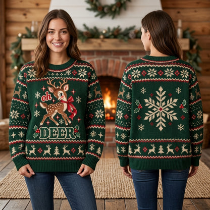 Oh Deer Cute Reindeer Christmas Ugly Sweater – Festive Unisex Holiday Gift - mockup 1