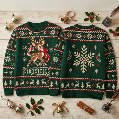 Oh Deer Cute Reindeer Christmas Ugly Sweater – Festive Unisex Holiday Gift - mockup 2