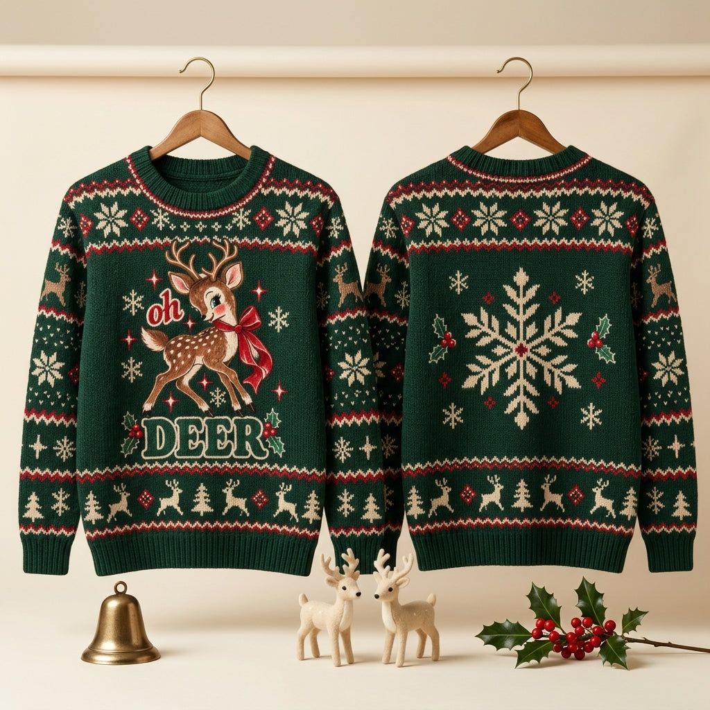 Oh Deer Cute Reindeer Christmas Ugly Sweater – Festive Unisex Holiday Gift - mockup 3