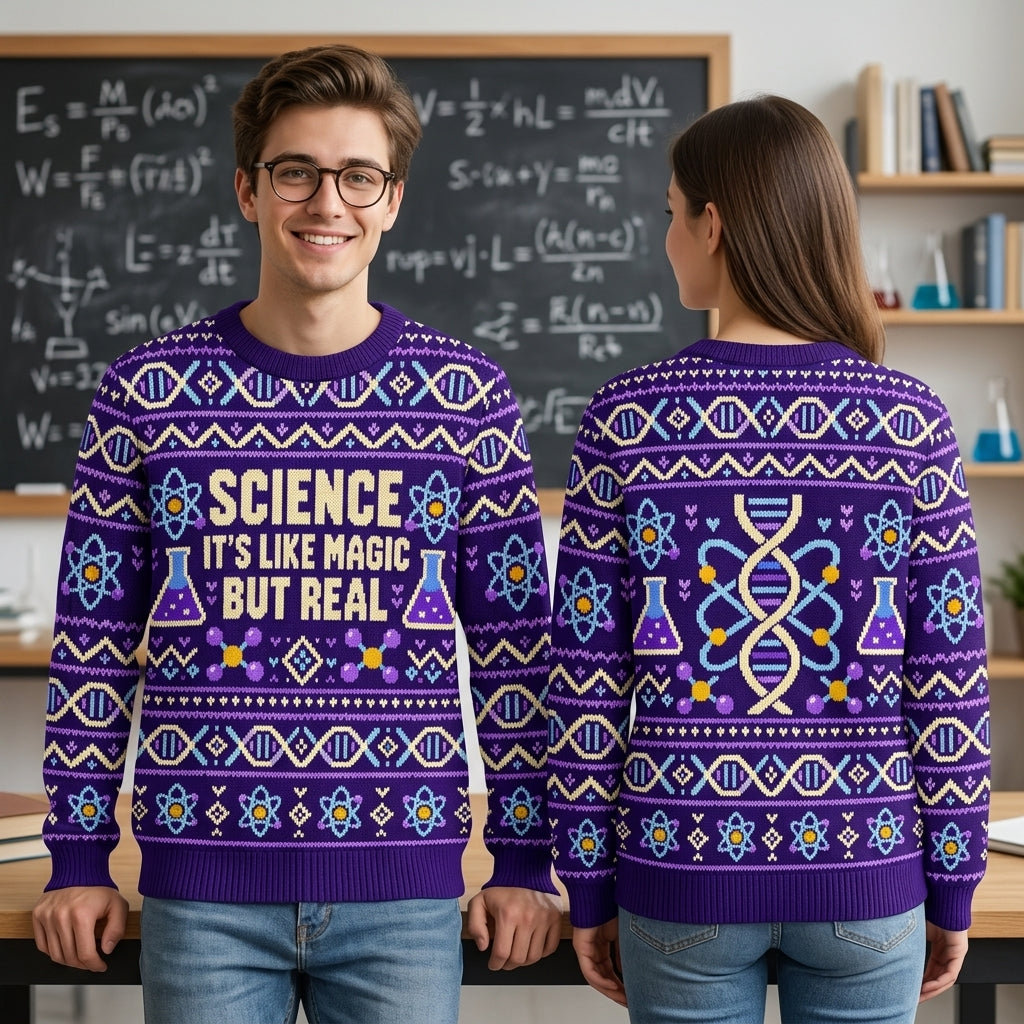 Science It's Like Magic But Real Ugly Sweater – Funny STEM Teacher Gift - mockup 1