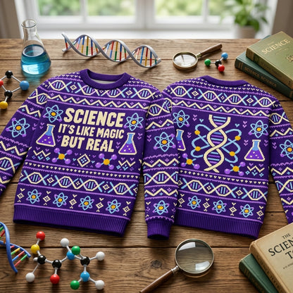 Science It's Like Magic But Real Ugly Sweater – Funny STEM Teacher Gift - mockup 2