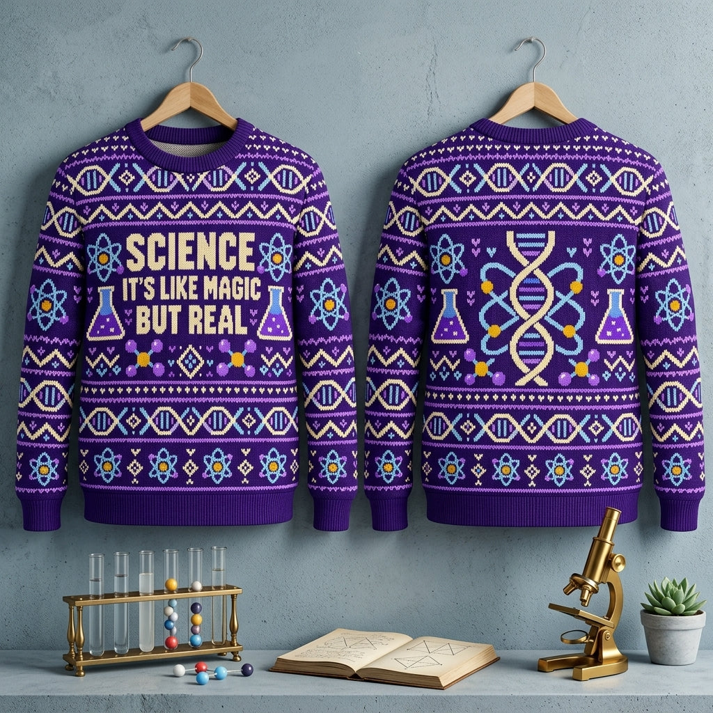 Science It's Like Magic But Real Ugly Sweater – Funny STEM Teacher Gift - mockup 3