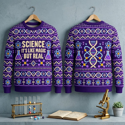 Science It's Like Magic But Real Ugly Sweater – Funny STEM Teacher Gift - mockup 3