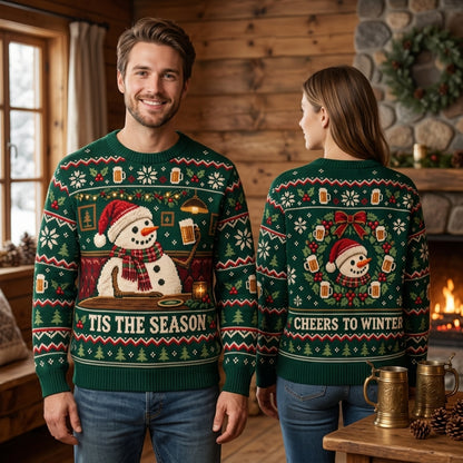 Snowman Beer Drinking 'Tis The Season Ugly Sweater – Christmas Party Gift - mockup 1