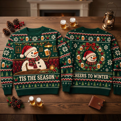 Snowman Beer Drinking 'Tis The Season Ugly Sweater – Christmas Party Gift - mockup 2