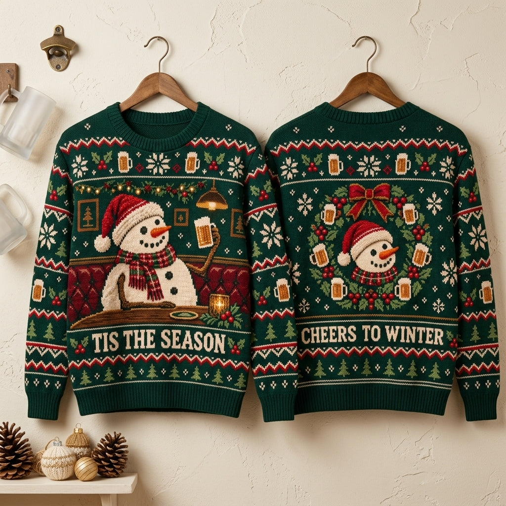 Snowman Beer Drinking 'Tis The Season Ugly Sweater – Christmas Party Gift - mockup 3