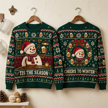 Snowman Beer Drinking 'Tis The Season Ugly Sweater – Christmas Party Gift - mockup 3