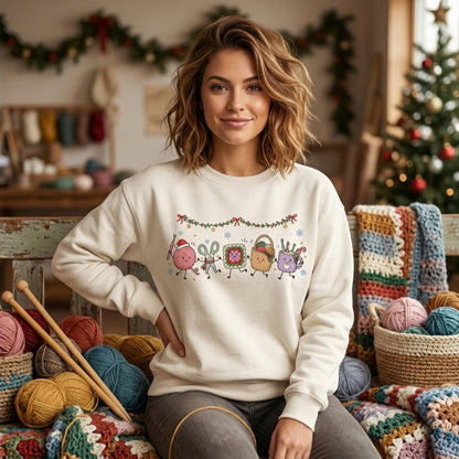 Christmas Crochet Friends T-shirt Sweatshirt Hoodie – Festive Yarn Lover Holiday Gift - mockup 2