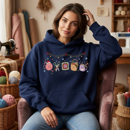 Christmas Crochet Friends T-shirt Sweatshirt Hoodie – Festive Yarn Lover Holiday Gift - mockup 3