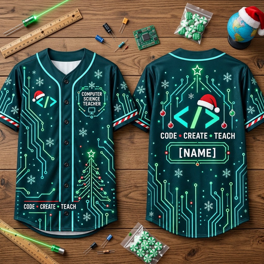 Custom Computer Science Teacher Christmas Baseball Jersey - Coding Holiday Gift - mockup 2