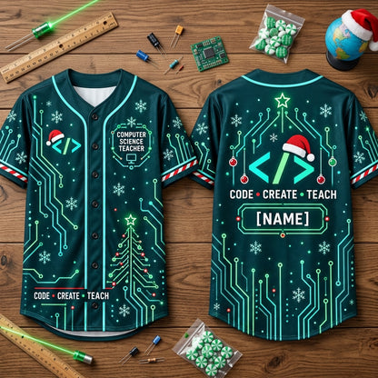 Custom Computer Science Teacher Christmas Baseball Jersey - Coding Holiday Gift - mockup 2