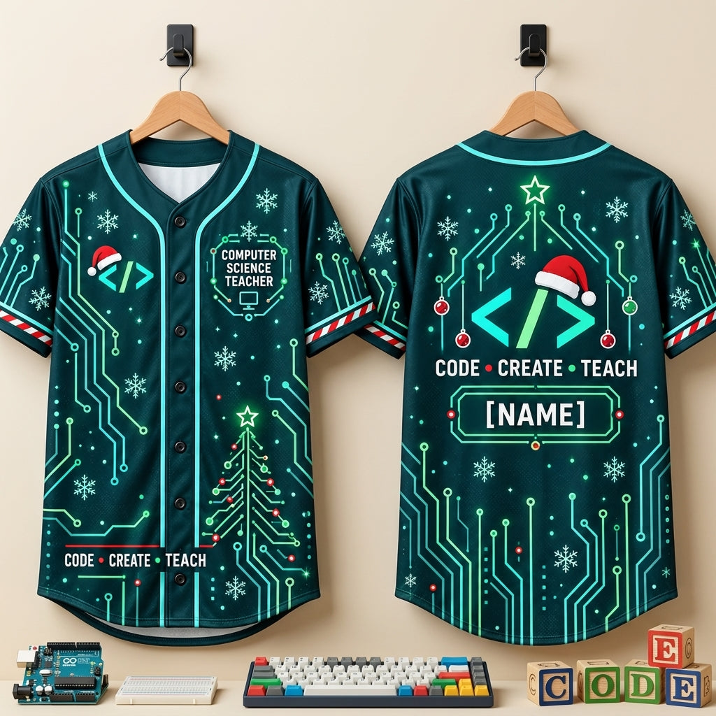 Custom Computer Science Teacher Christmas Baseball Jersey - Coding Holiday Gift - mockup 3