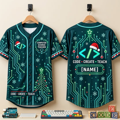 Custom Computer Science Teacher Christmas Baseball Jersey - Coding Holiday Gift - mockup 3