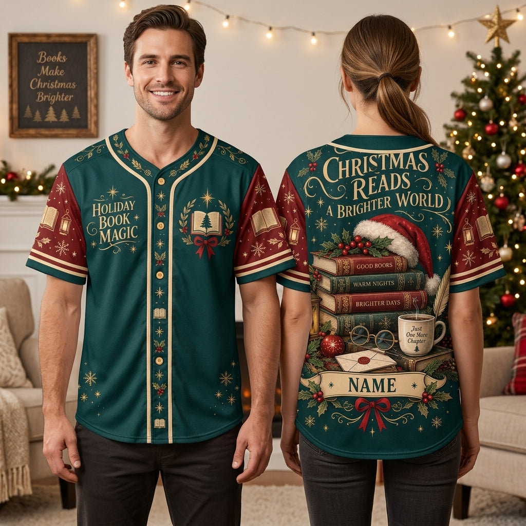 Personalized Christmas Book Lovers Baseball Jersey – Holiday Reading Gift - mockup 1