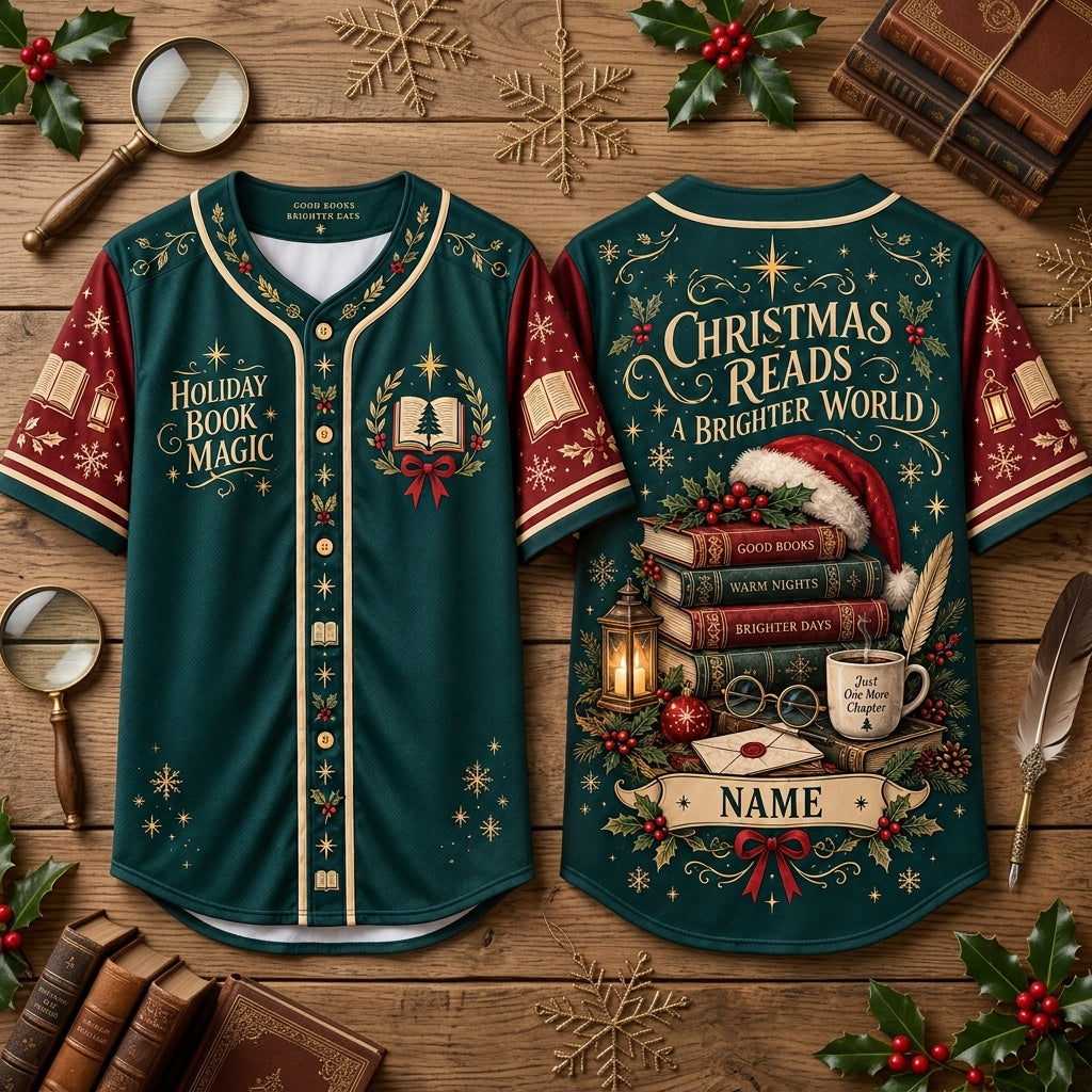 Personalized Christmas Book Lovers Baseball Jersey – Holiday Reading Gift - mockup 2