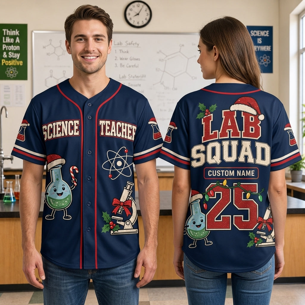 Personalized Lab Squad Science Teacher Christmas Baseball Jersey – Holiday Education Gift - mockup 1